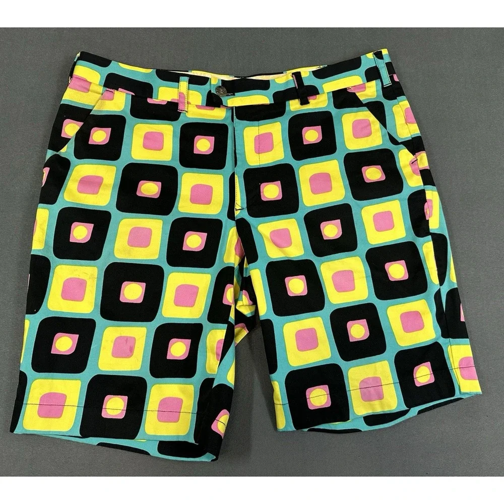 Loudmouth Golf Shorts Mens Size 38 Couch Potato Print Stretch 60s 70s